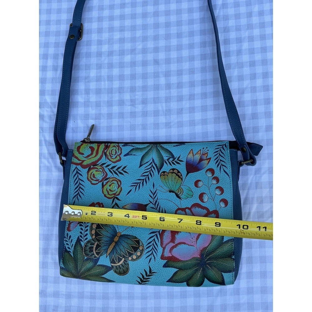 Anna Anuschka Hand Painted Leather Crossbody Bag Butterfly Garden Floral - Picture 7 of 11